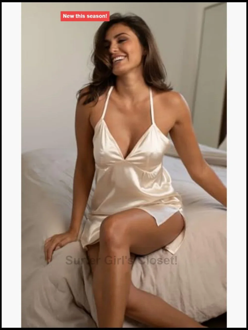 Stretch Satin Sleeveless Halter Tank Nightie for Women